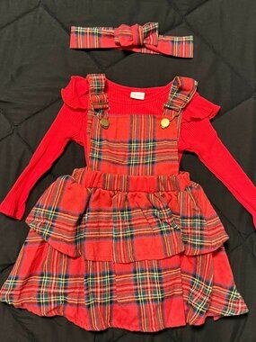 Red Holiday Dress w Matching Bodysuit & Headband 18-24M